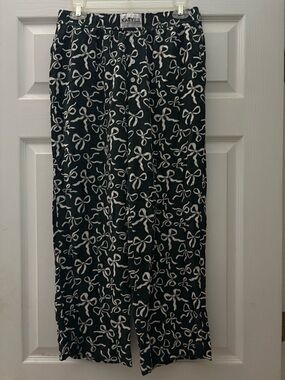 Katydid Black Pajama Pants with White Bow Print